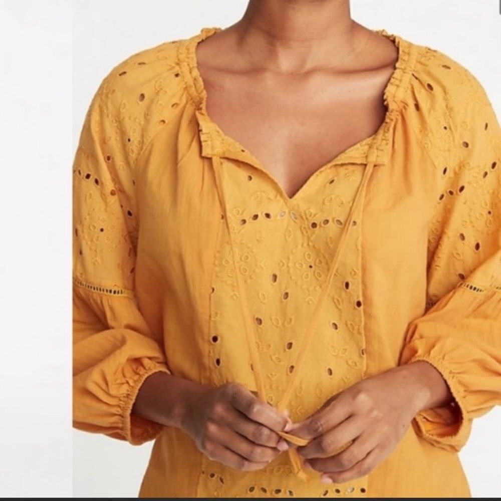 Old Navy Yellow Smocked Tie Front Blouse